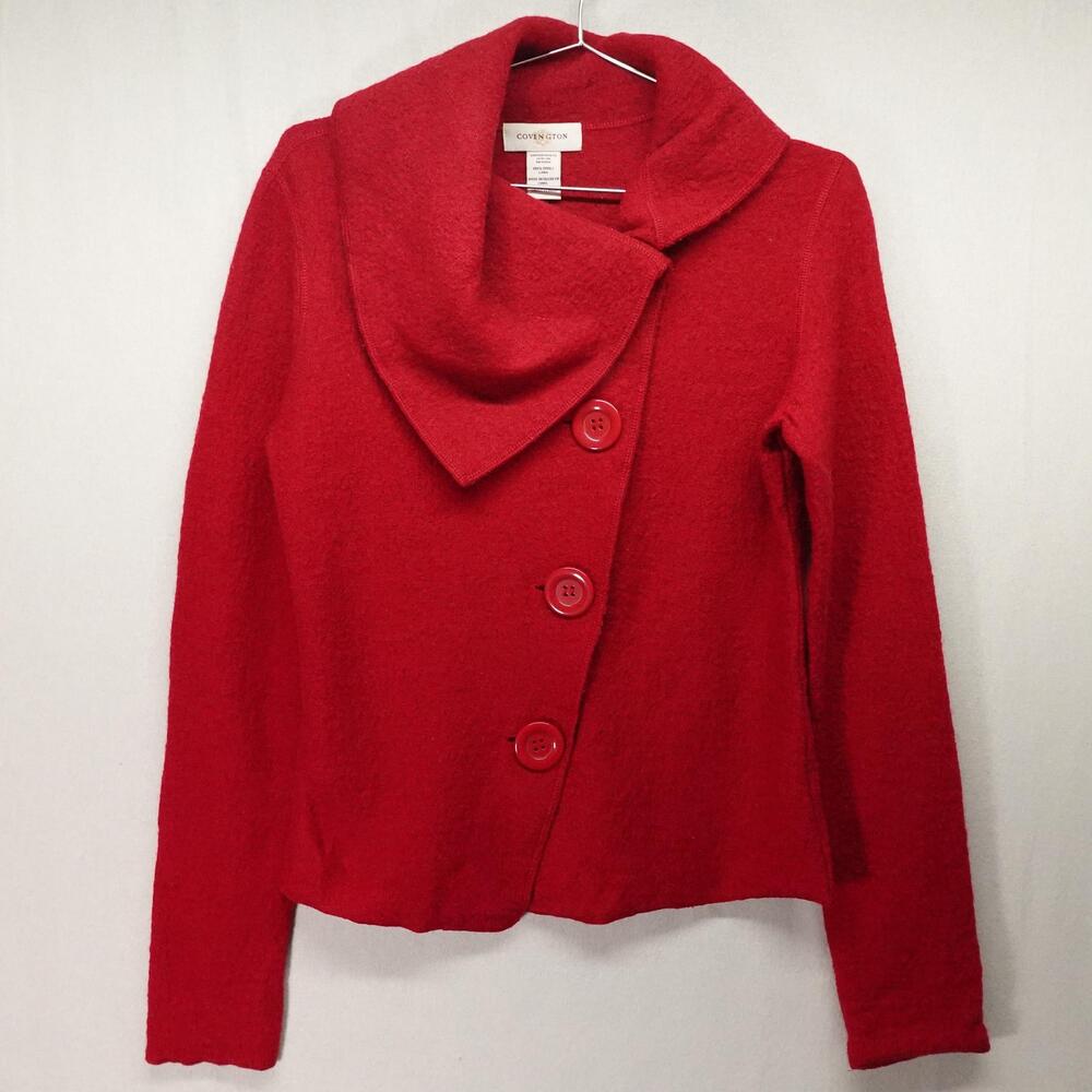 Red Wool Jacket Womens Small Boiled Wool Asymmetrical Covington